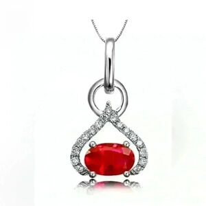 New Beautiful 925 Sterling Silver Ruby White Sapphire Necklace